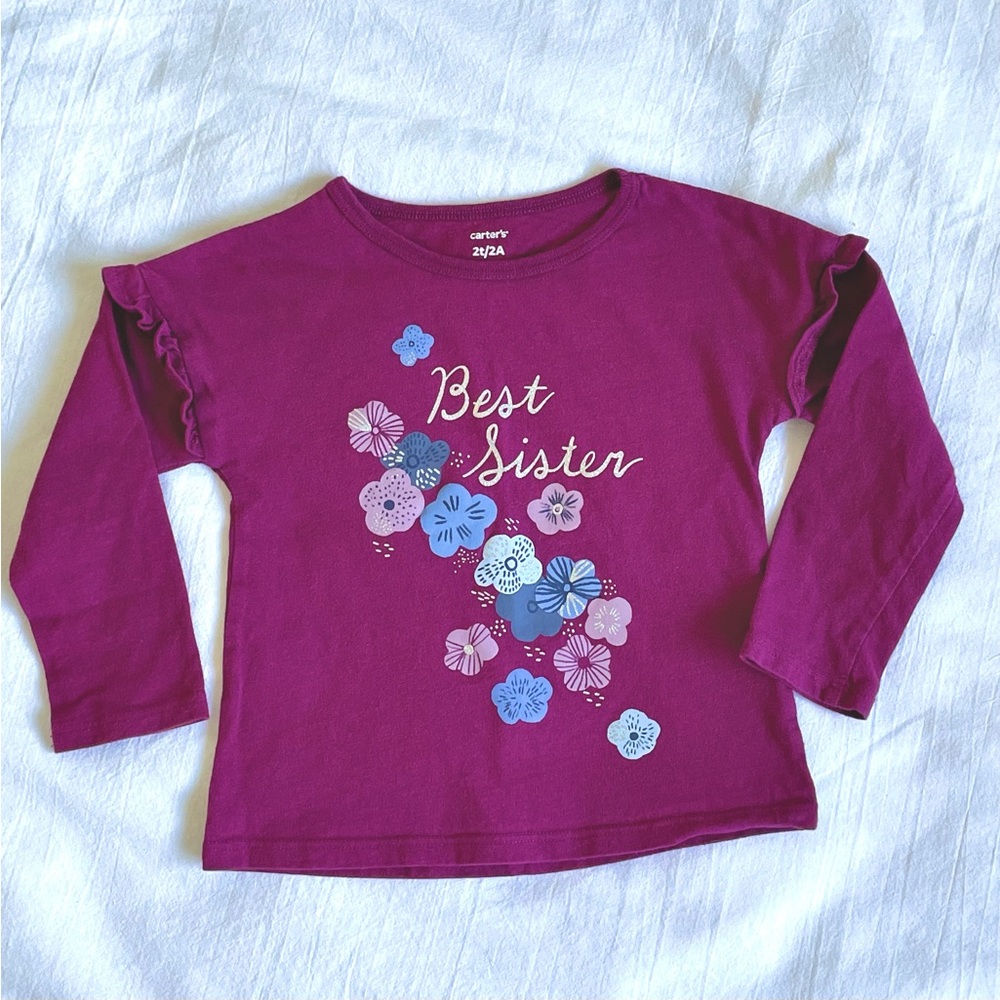 Carter's "Best Sister" Ruffle Sleeve Tee Magenta 2T